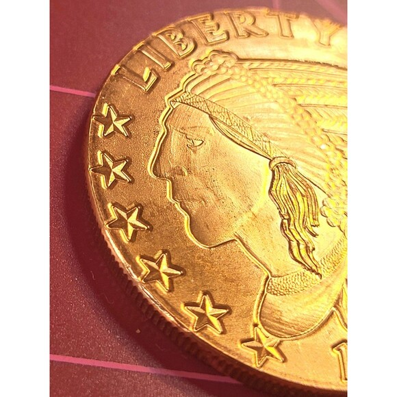 1 oz .999 Fine Copper Round  Incuse Indian Chief 1911 Standing Eagle Design - Picture 5 of 8